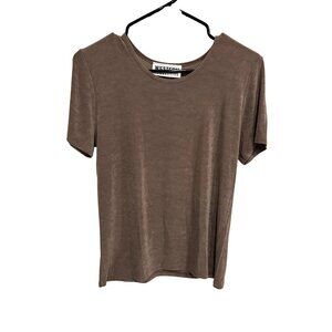 Western Connection Womens Small Brown Short Sleeve Crewneck Liquid Knit Top